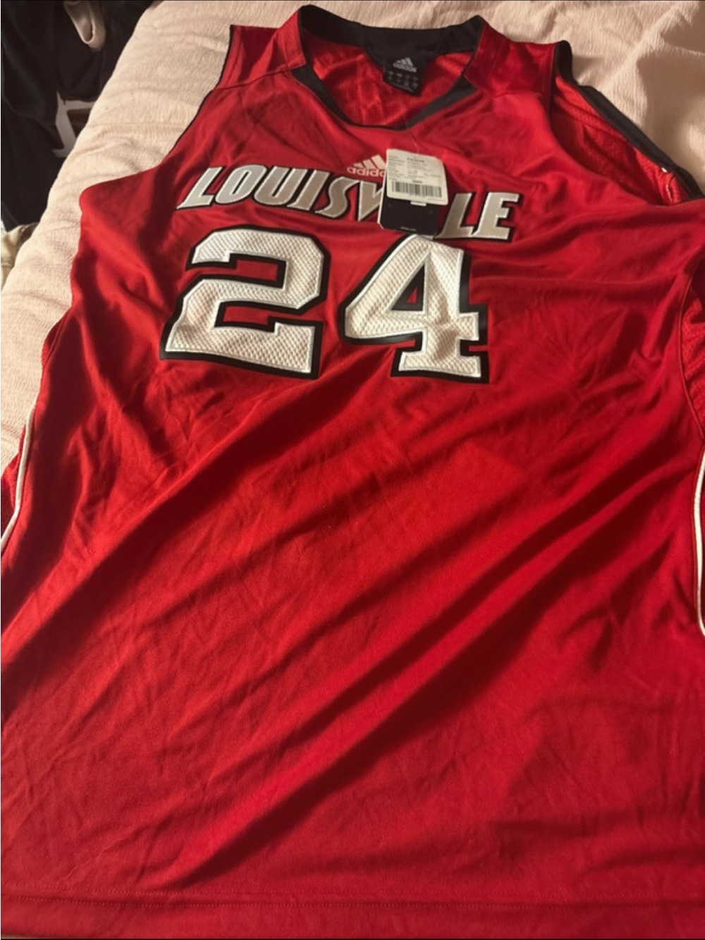 adidas Red Louisville #24 Basketball Jersey with White and Black Trim